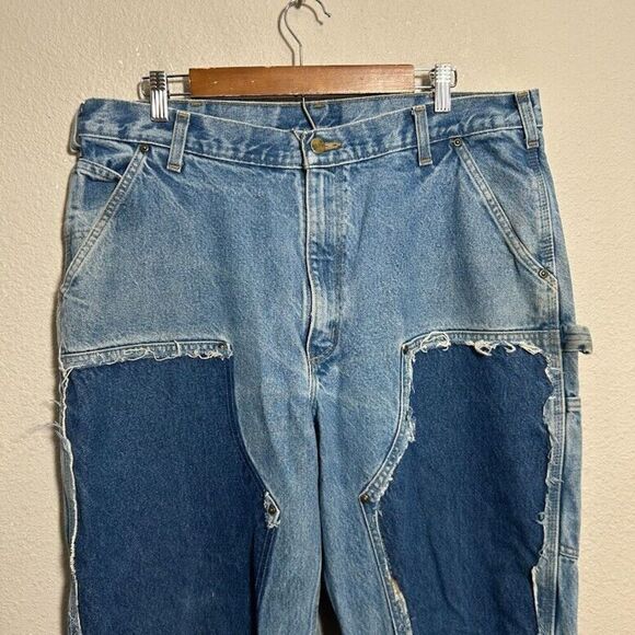 Carhartt B73 DST Double Knee Denim Pants 38 X 30 Loose OG Fit Work Distressed - Picture 4 of 11
